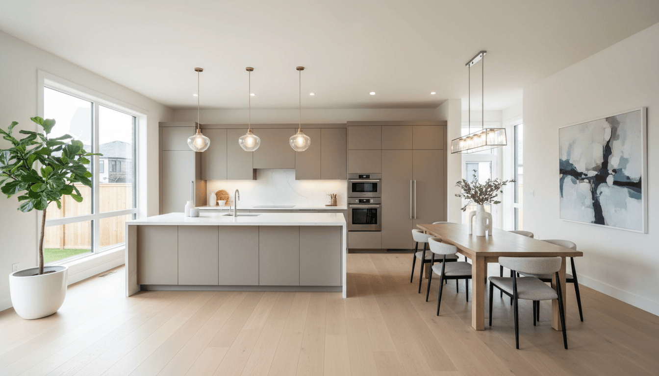 Bright open concept living room after a full home renovation